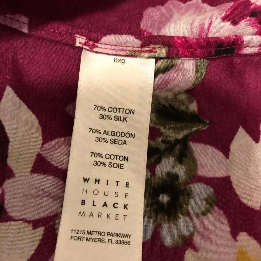 White House Black Market Women’s Too Sz 4 Pink Floral Long Sleeve Button Down - Picture 5 of 6